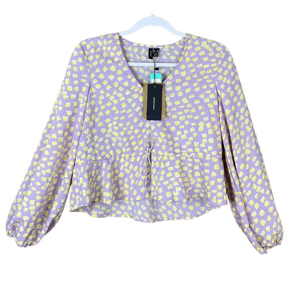 Vero Moda Lyla V-neck Top Long Sleeve Drawstring Waist Size MP Medium Petite NWT - Picture 1 of 11